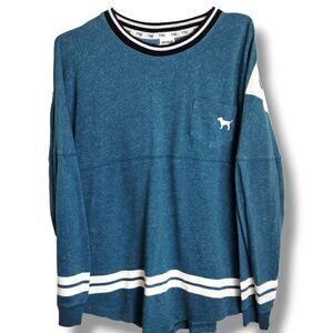 Victoria's Secret PINK Women's Top‎ LS Football Jersey Round Neck Blue XS